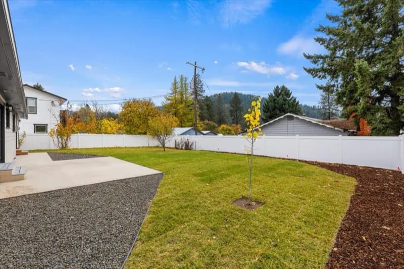 Backyard patio with mountain views